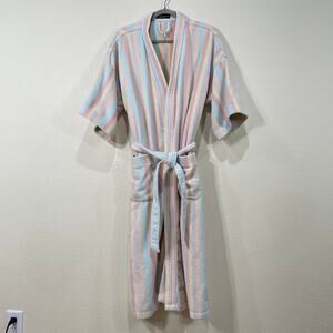 Vintage Pastel Rainbow Stripe Terry Cloth Belted Robe Cottage Kawaii Cutecore OS